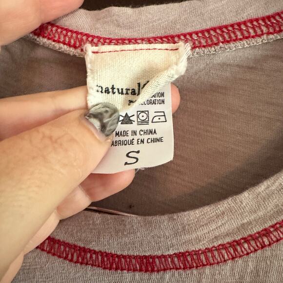 NATURAL LIFE | Slub Cotton Taupe Jersey Swing Dress with red details | Sz Small - Picture 2 of 5